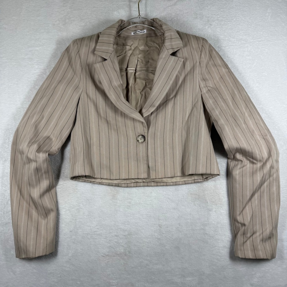 Reformation XS Tan Pinstripe Cropped‎ Blazer Single Button Deadstock Viscose